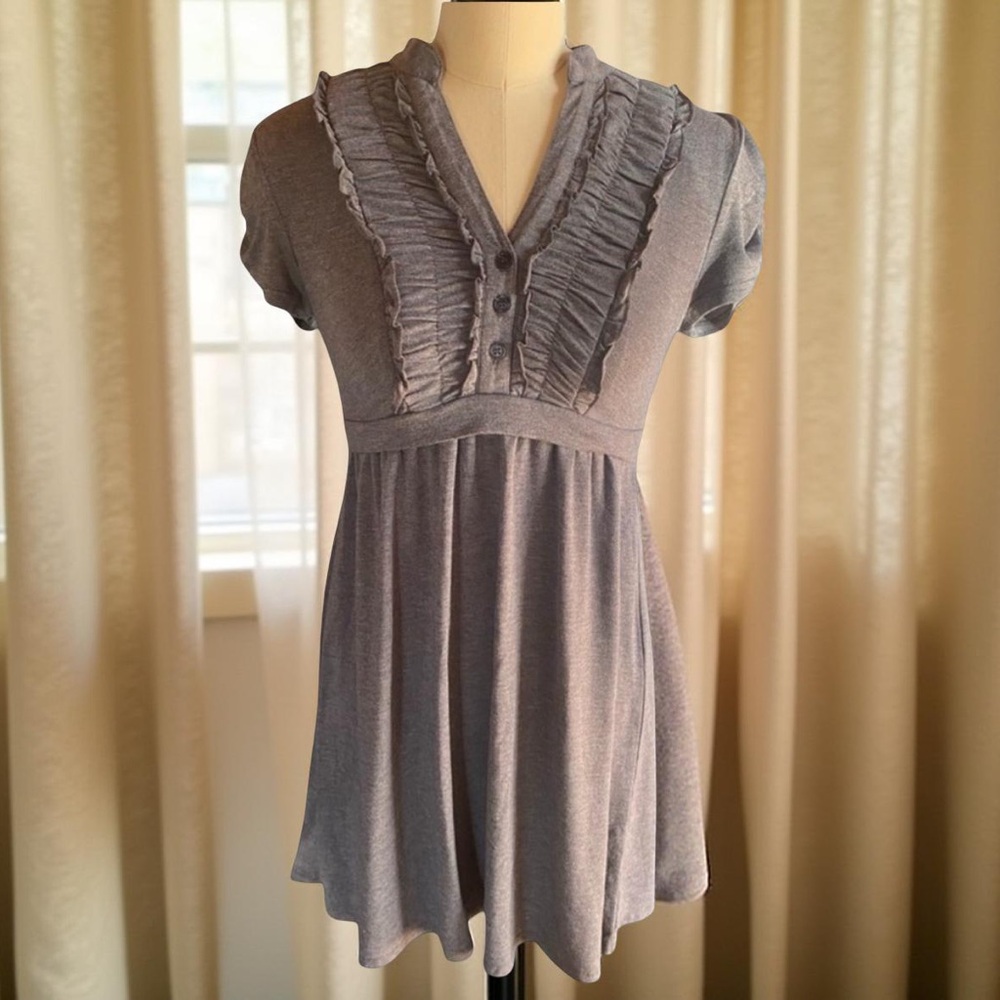 Heathered Ruffle Pleated Bodice Mini Dress